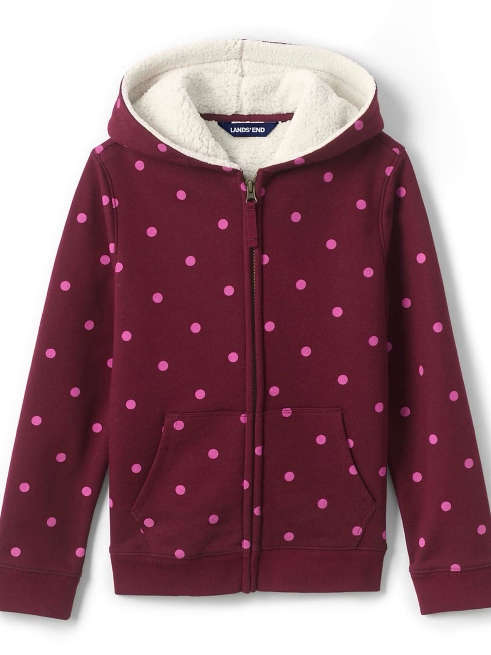 Lands' End Maroon Hoodie with Pink Polka Dots